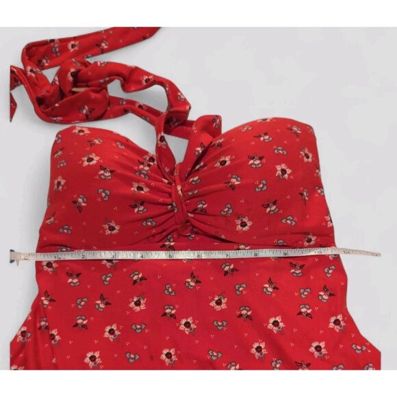 NOBO Juniors Size XS (1) Convertible Foam Cup Halter Red Floral Bandana Trim - Picture 8 of 11